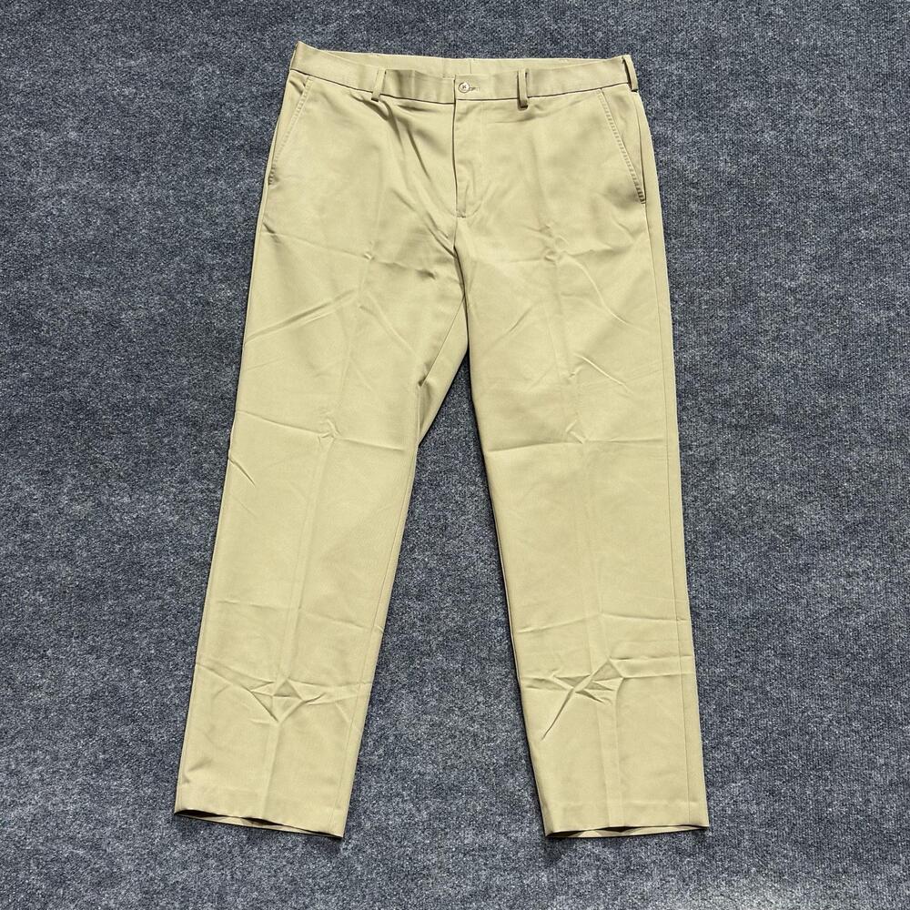 Van Heusen Pants Mens 36x29.5 Beige Traveler Flat Front Wrinkle Free Dress